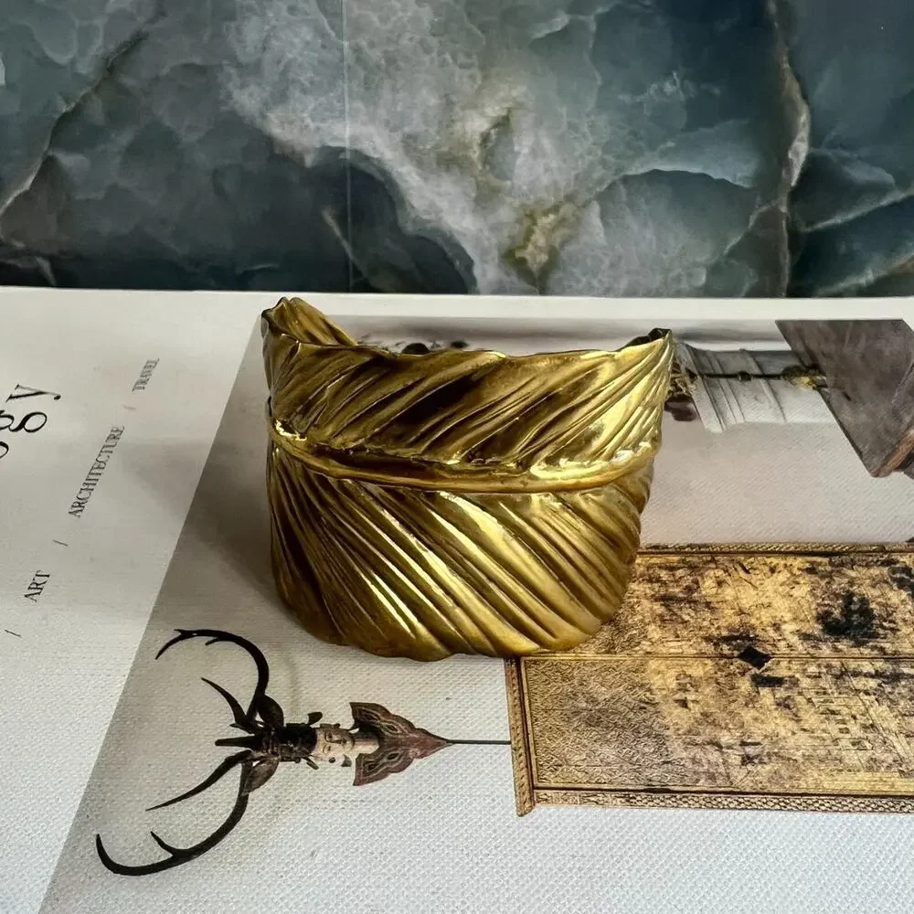 Women's Brass Leaf Cuff Bracelet Adjustable Signed by Joan